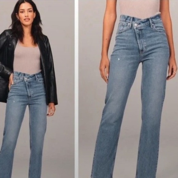 Abercrombie & Fitch Denim - Abercrombie & Fitch‎ The 90s Straight Ultra High Rise Crisscross Jeans Sz 26 EUC